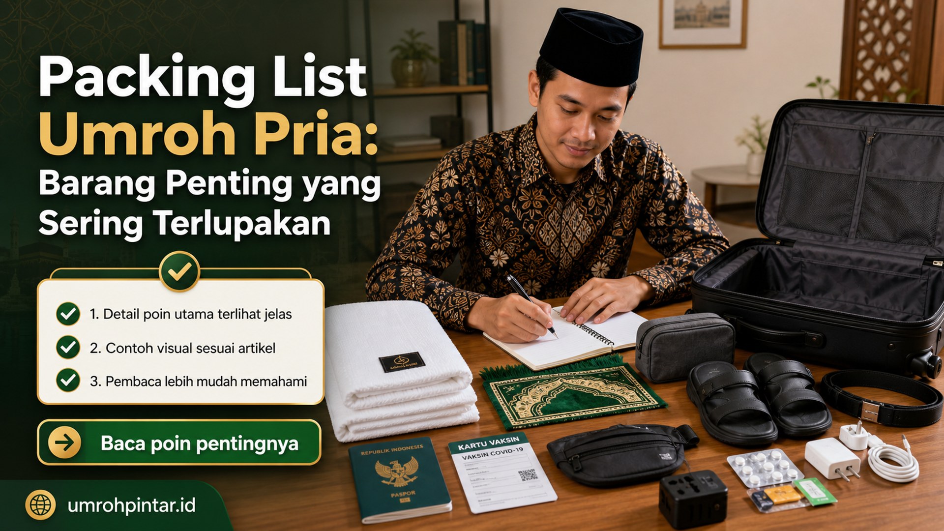 Ilustrasi paket umroh resmi - Packing List Umroh Pria: Barang Penting yang Sering Terlupakan